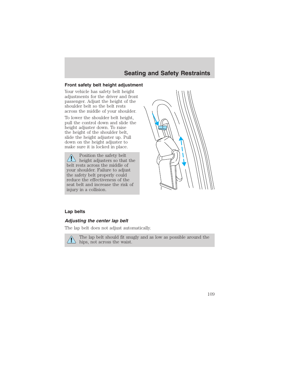 Seating and safety restraints | FORD 2002 Taurus v.4 User Manual | Page 109 / 240