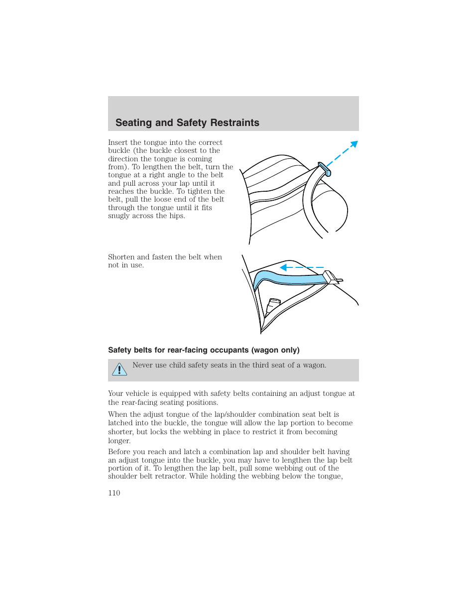 Seating and safety restraints | FORD 2002 Taurus v.4 User Manual | Page 110 / 240