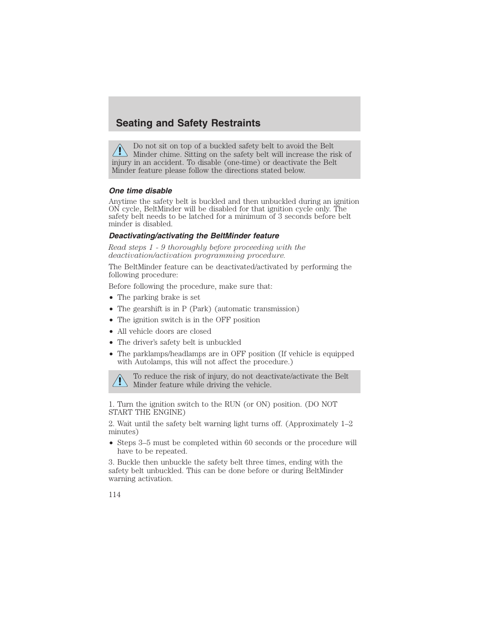 Seating and safety restraints | FORD 2002 Taurus v.4 User Manual | Page 114 / 240