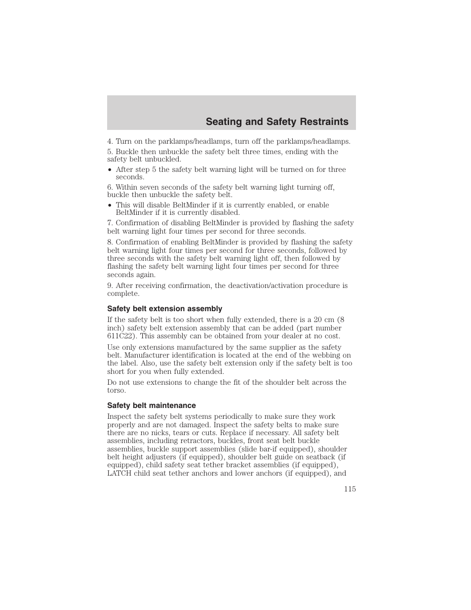 Seating and safety restraints | FORD 2002 Taurus v.4 User Manual | Page 115 / 240