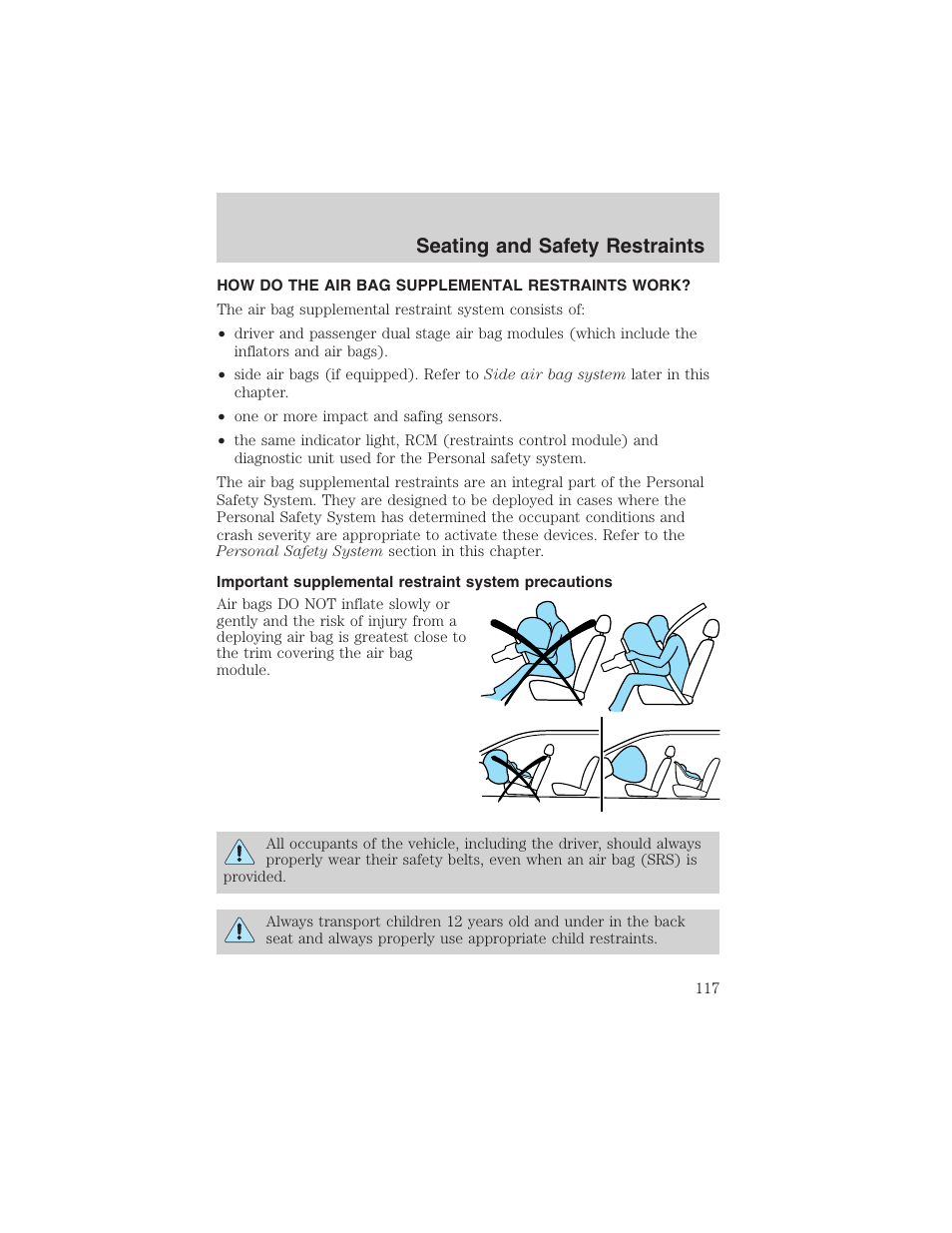 Seating and safety restraints | FORD 2002 Taurus v.4 User Manual | Page 117 / 240