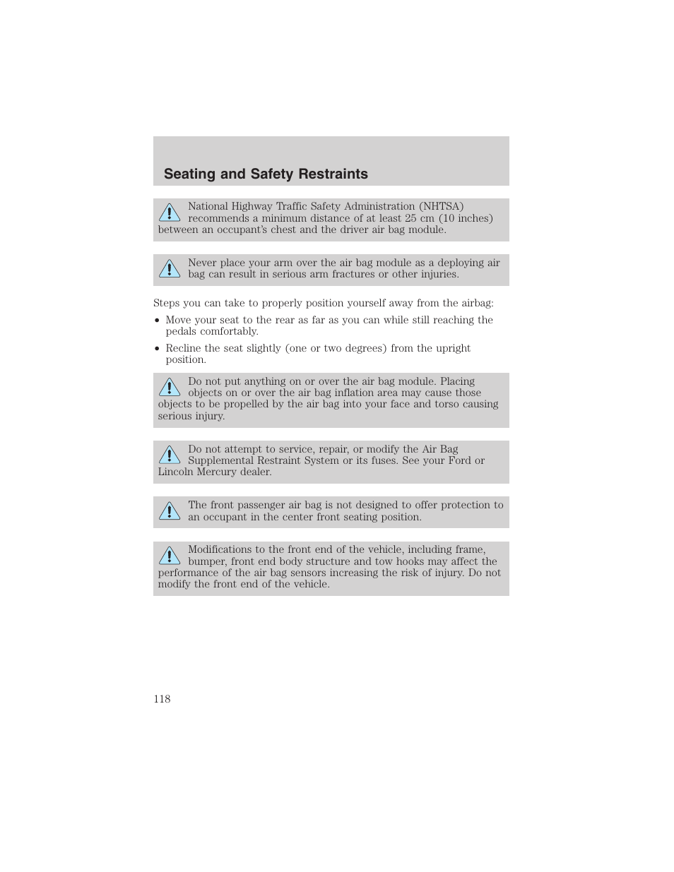Seating and safety restraints | FORD 2002 Taurus v.4 User Manual | Page 118 / 240