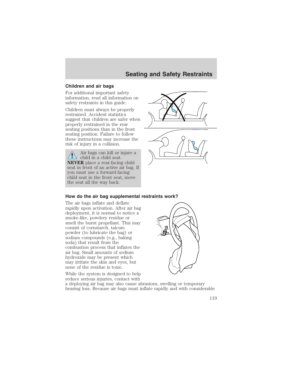 Seating and safety restraints | FORD 2002 Taurus v.4 User Manual | Page 119 / 240