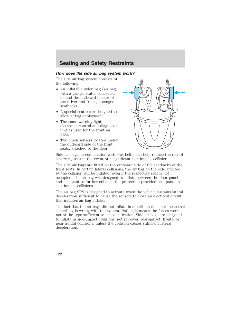 Seating and safety restraints | FORD 2002 Taurus v.4 User Manual | Page 122 / 240