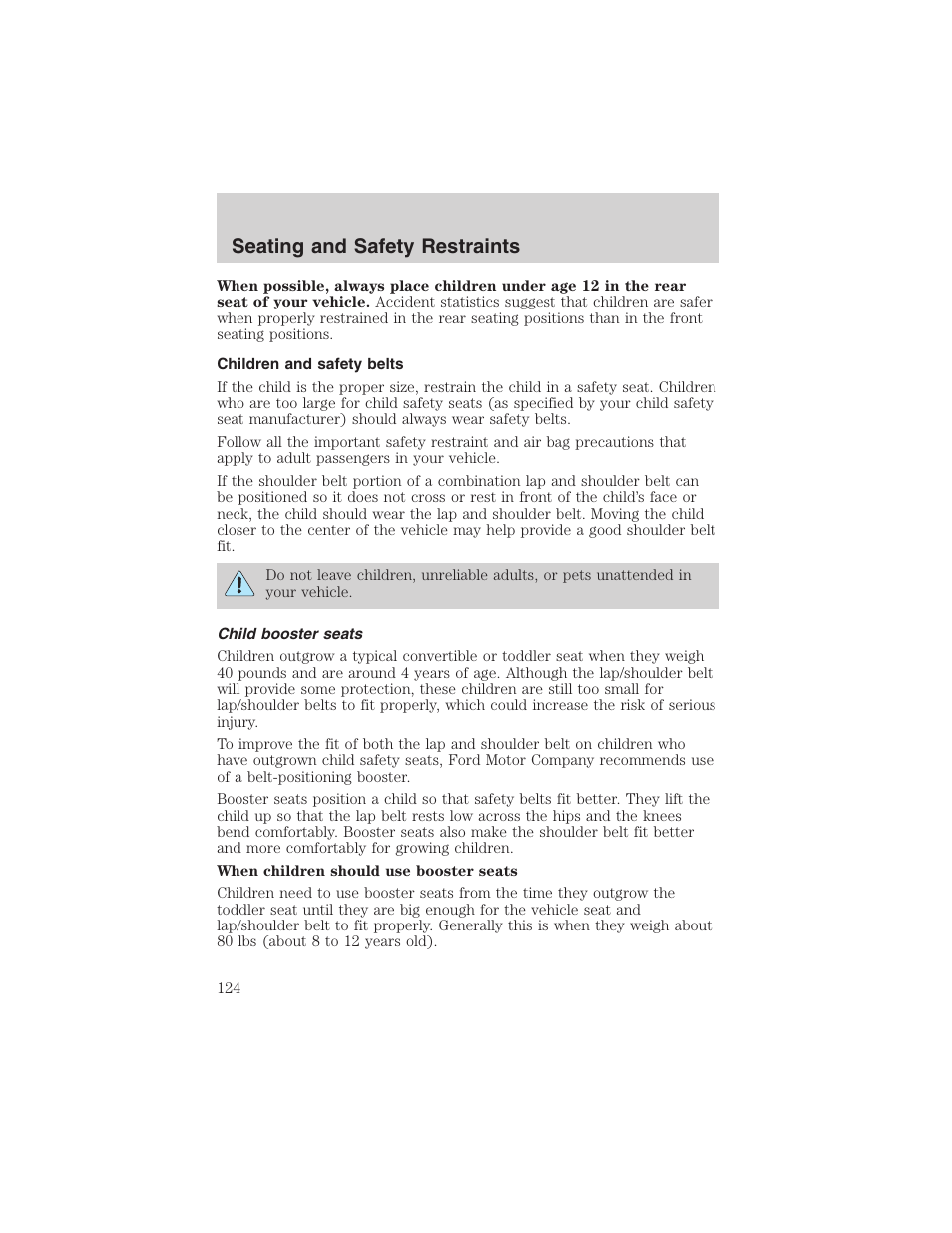 Seating and safety restraints | FORD 2002 Taurus v.4 User Manual | Page 124 / 240