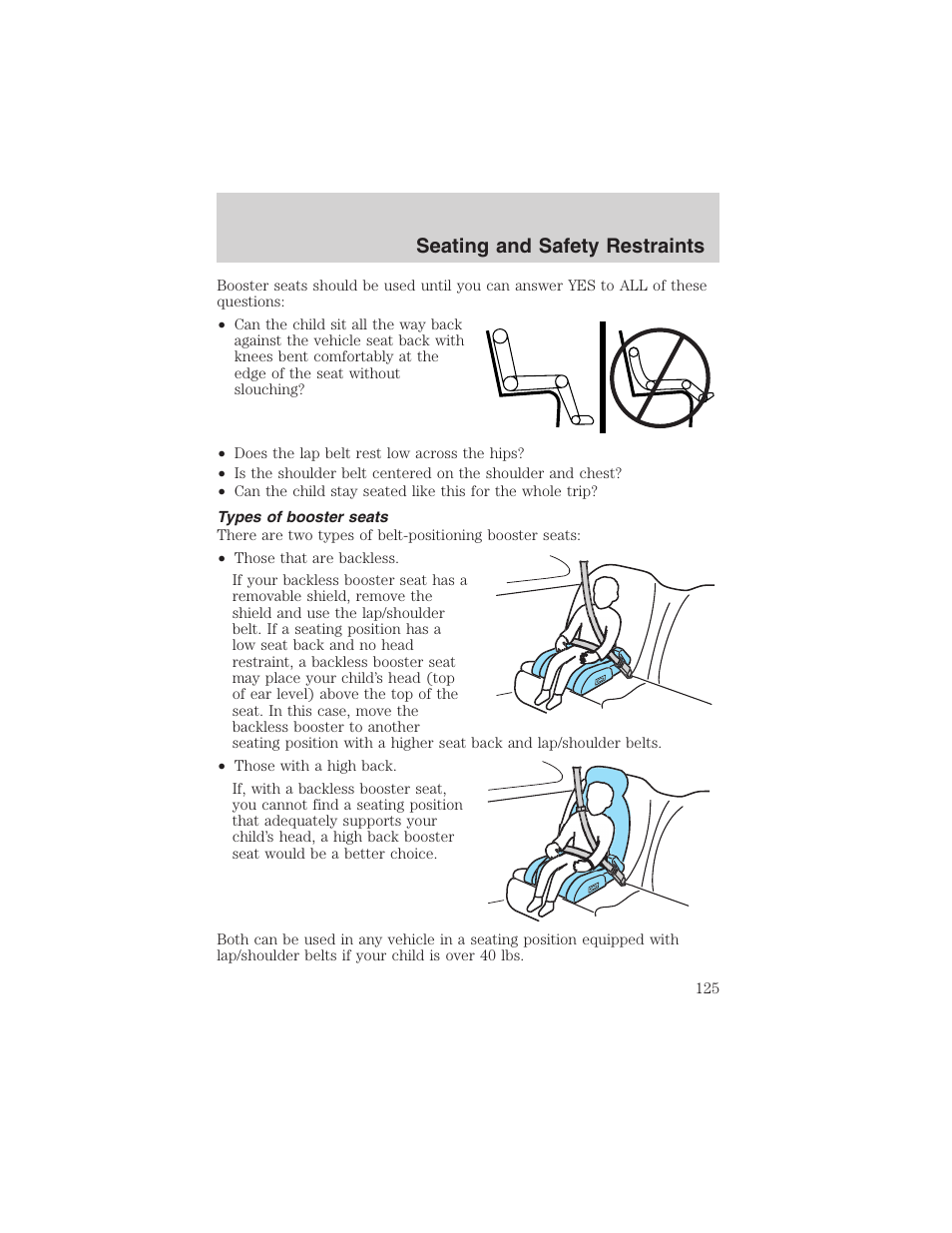 Seating and safety restraints | FORD 2002 Taurus v.4 User Manual | Page 125 / 240