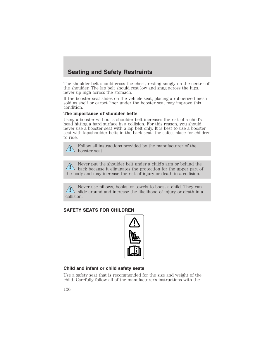 Seating and safety restraints | FORD 2002 Taurus v.4 User Manual | Page 126 / 240