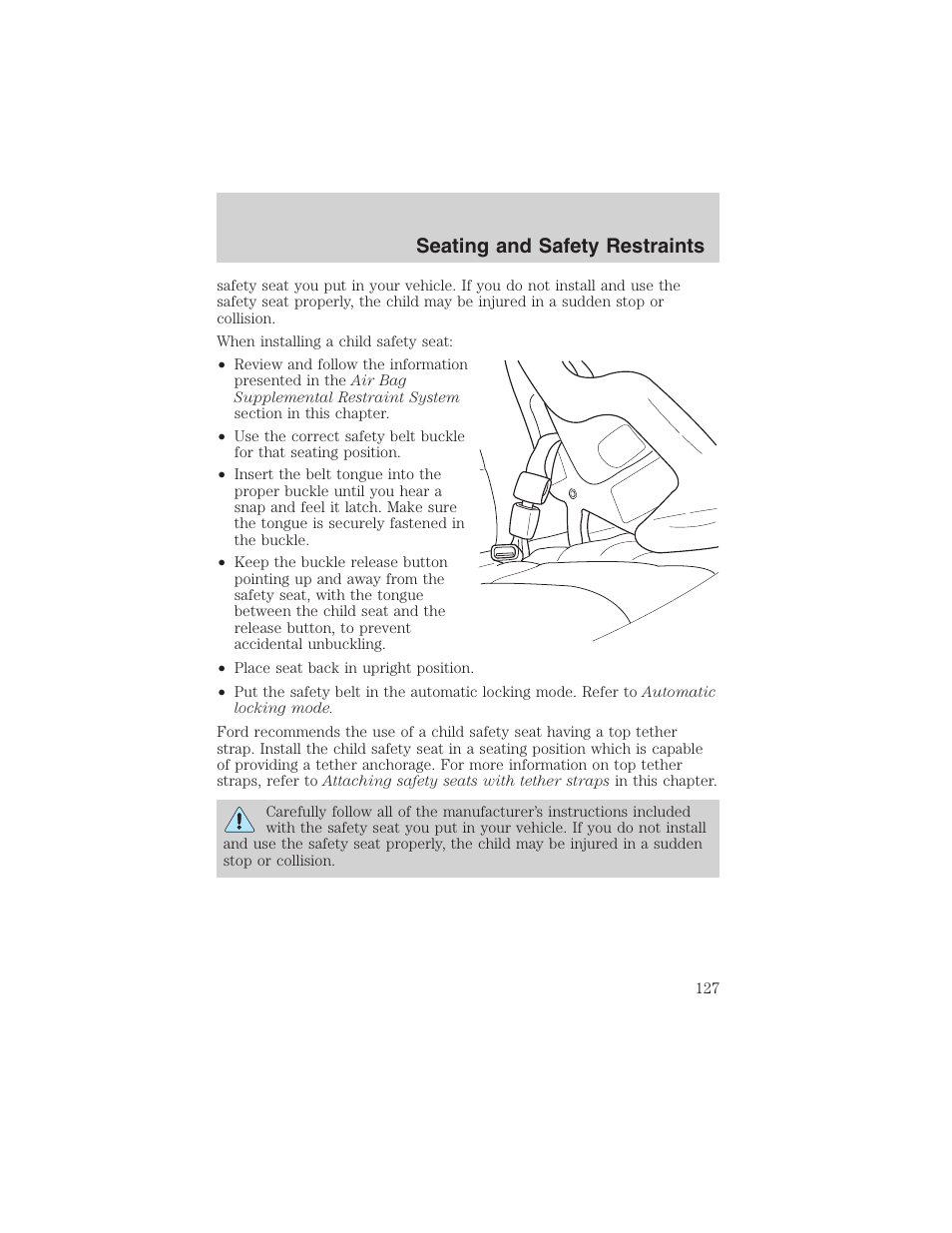 Seating and safety restraints | FORD 2002 Taurus v.4 User Manual | Page 127 / 240