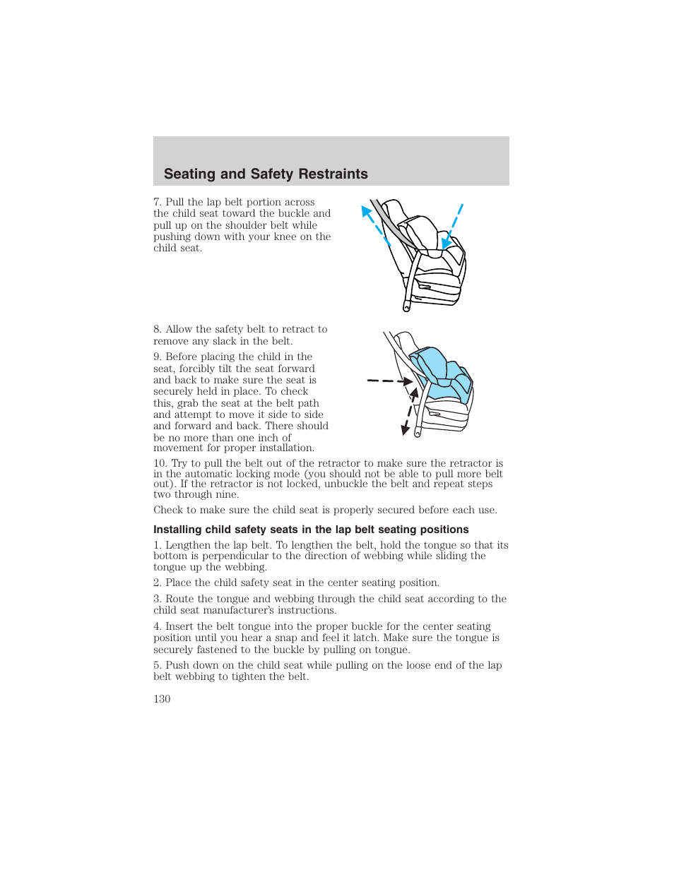 Seating and safety restraints | FORD 2002 Taurus v.4 User Manual | Page 130 / 240