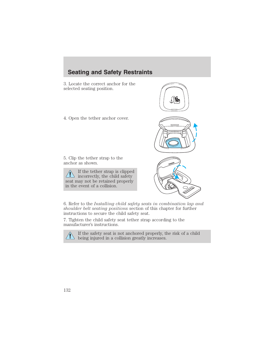 Seating and safety restraints | FORD 2002 Taurus v.4 User Manual | Page 132 / 240