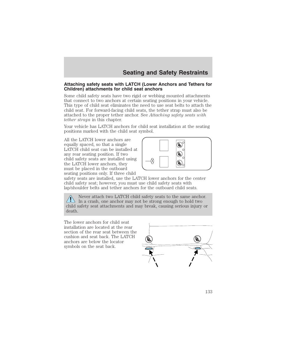 Seating and safety restraints | FORD 2002 Taurus v.4 User Manual | Page 133 / 240