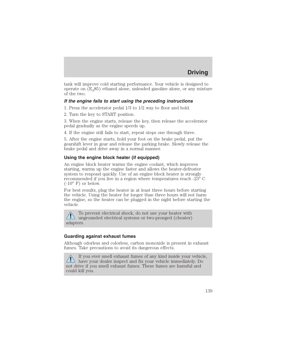 Driving | FORD 2002 Taurus v.4 User Manual | Page 139 / 240