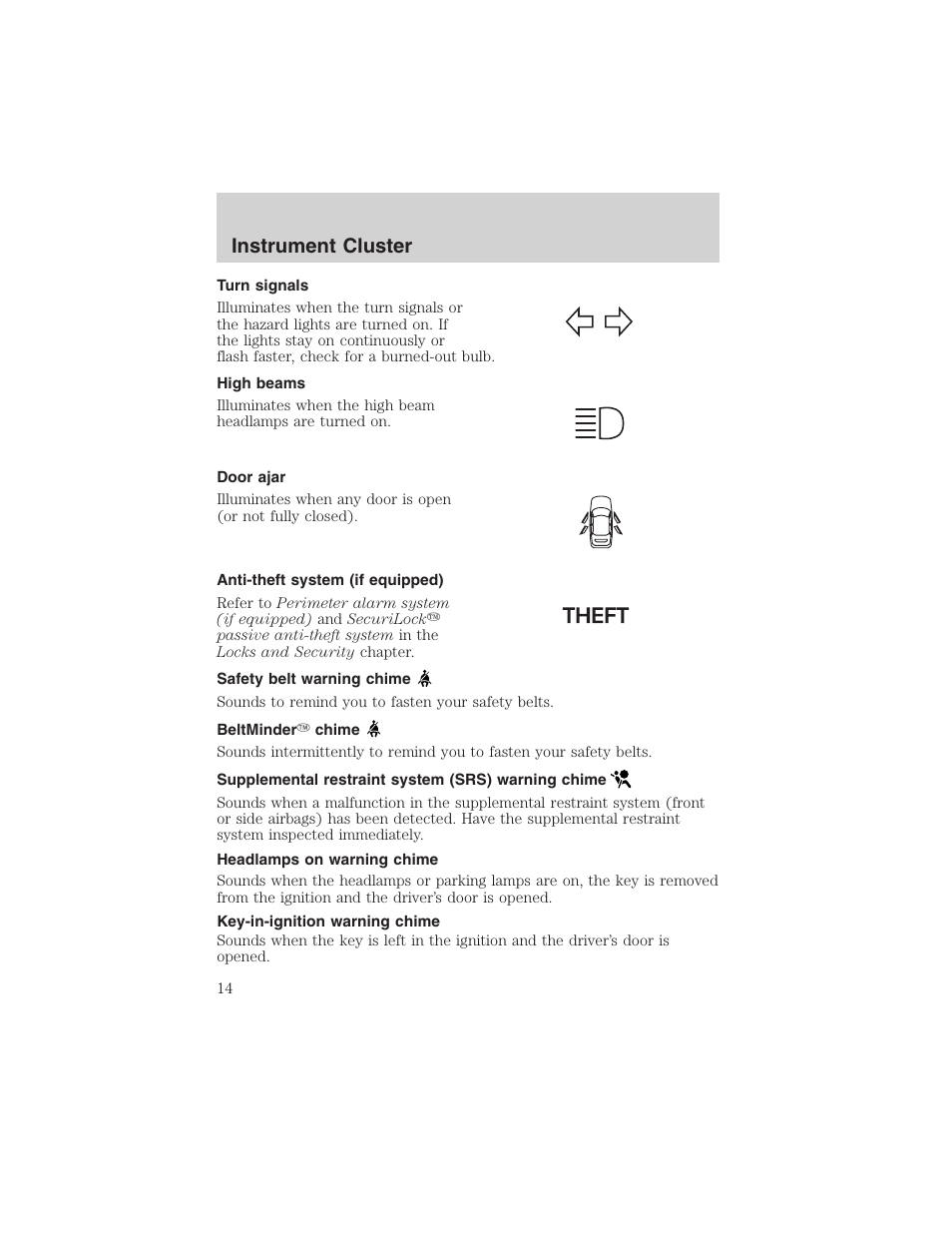 Instrument cluster | FORD 2002 Taurus v.4 User Manual | Page 14 / 240