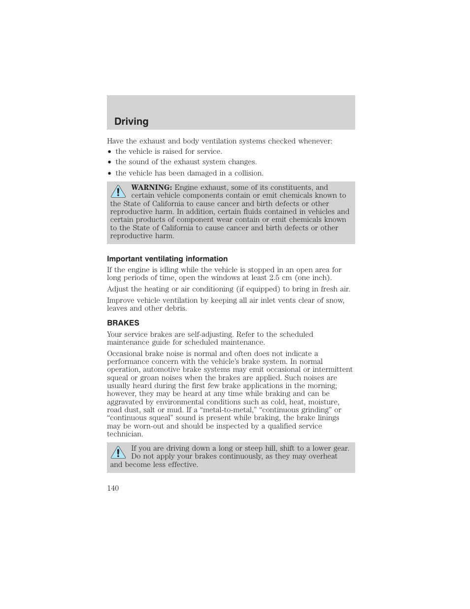 Driving | FORD 2002 Taurus v.4 User Manual | Page 140 / 240