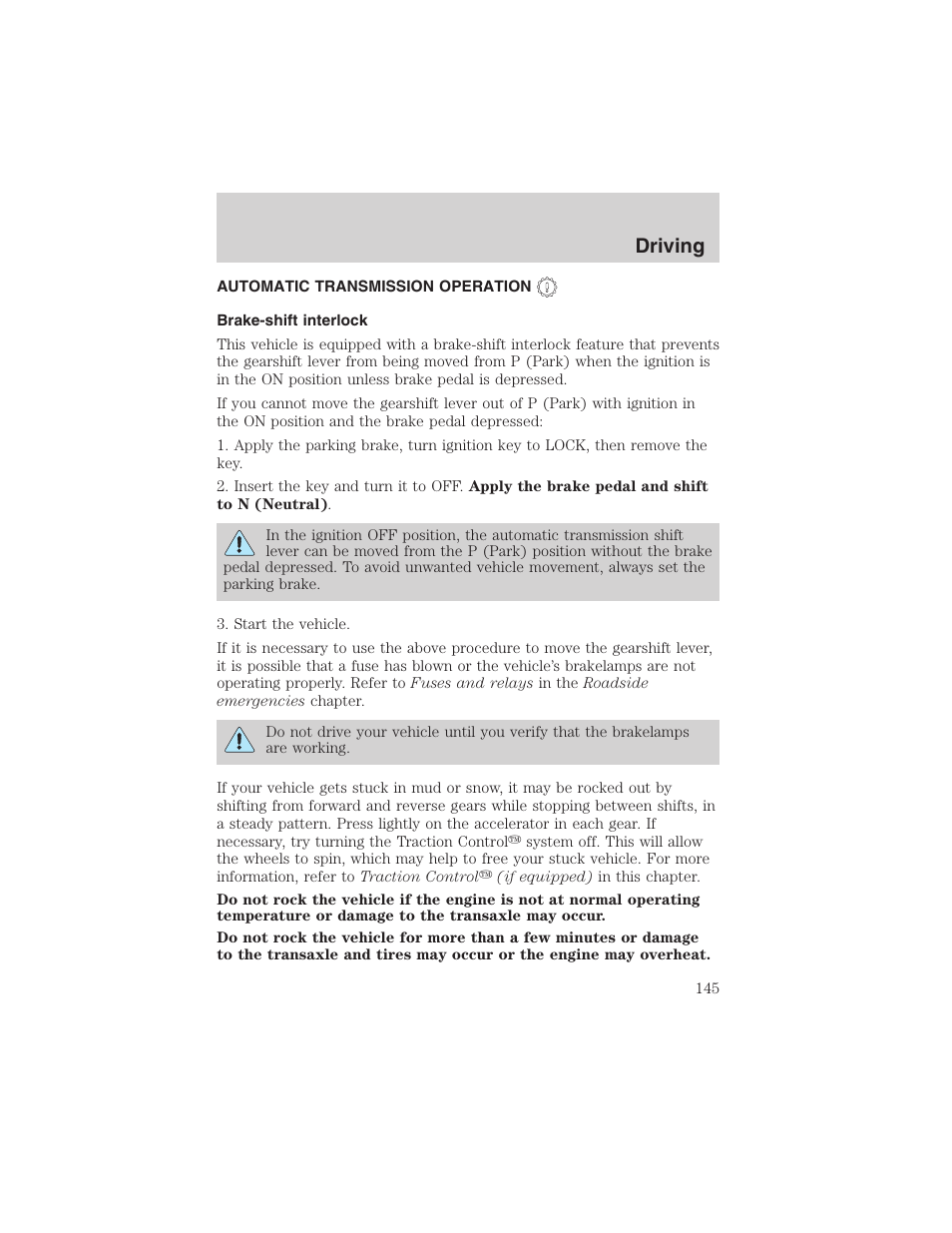 Driving | FORD 2002 Taurus v.4 User Manual | Page 145 / 240