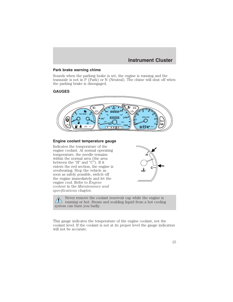 Instrument cluster | FORD 2002 Taurus v.4 User Manual | Page 15 / 240