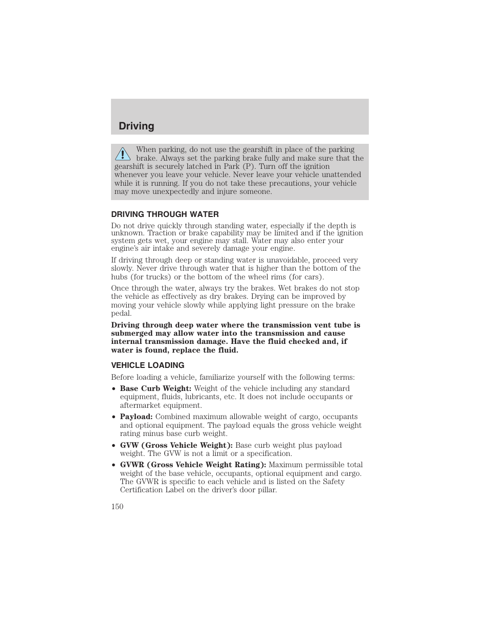 Driving | FORD 2002 Taurus v.4 User Manual | Page 150 / 240