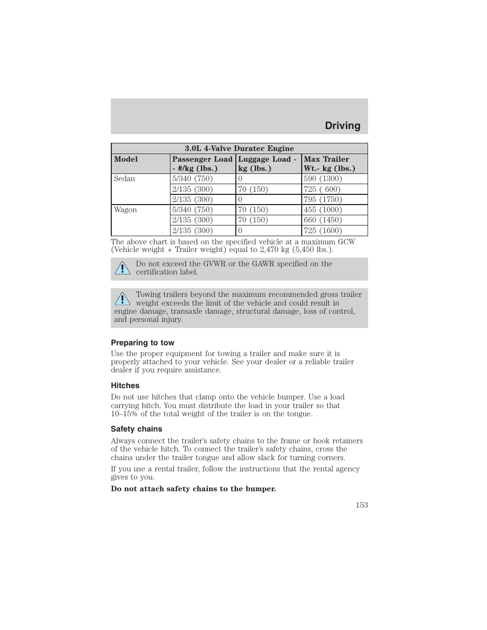 Driving | FORD 2002 Taurus v.4 User Manual | Page 153 / 240