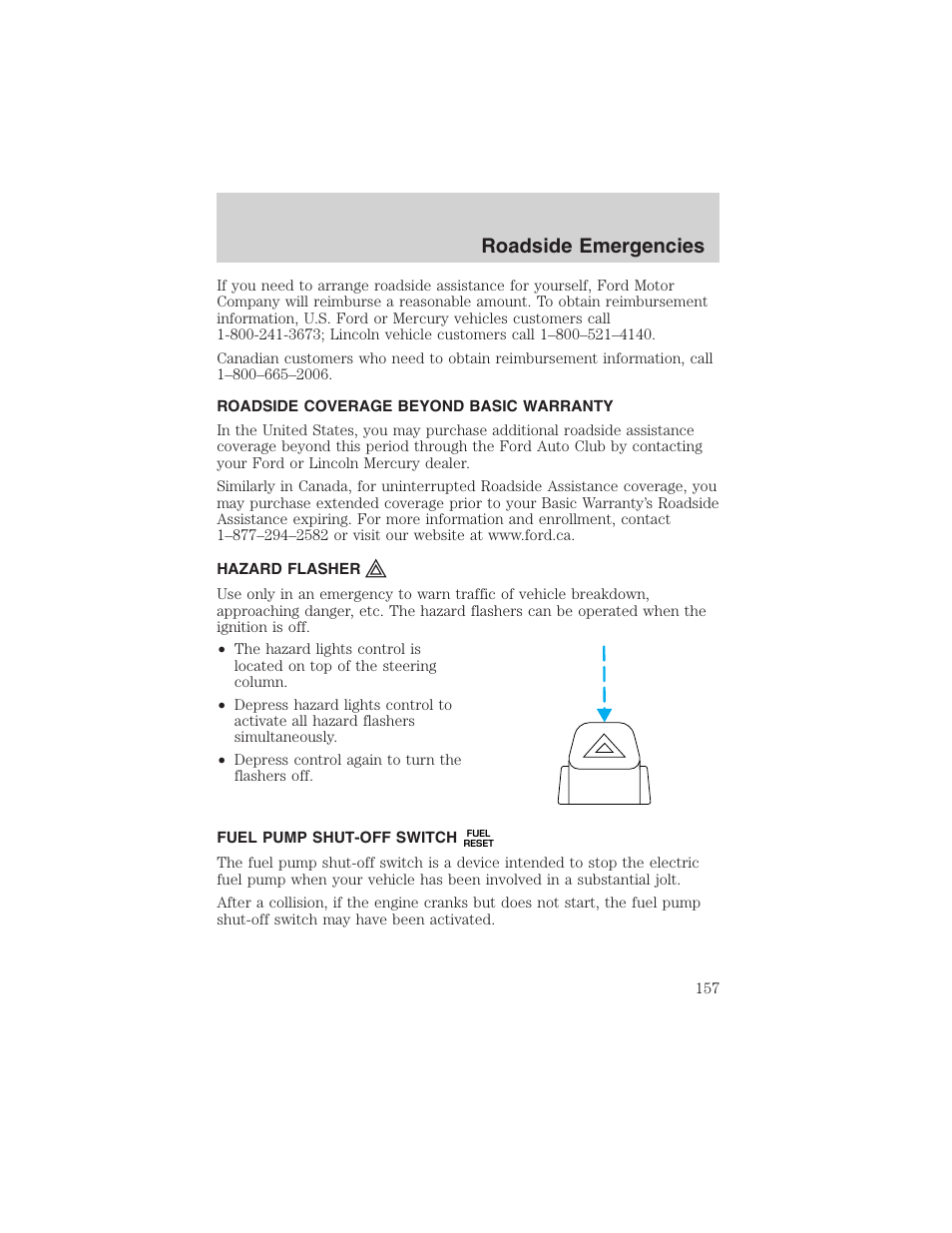 Roadside emergencies | FORD 2002 Taurus v.4 User Manual | Page 157 / 240