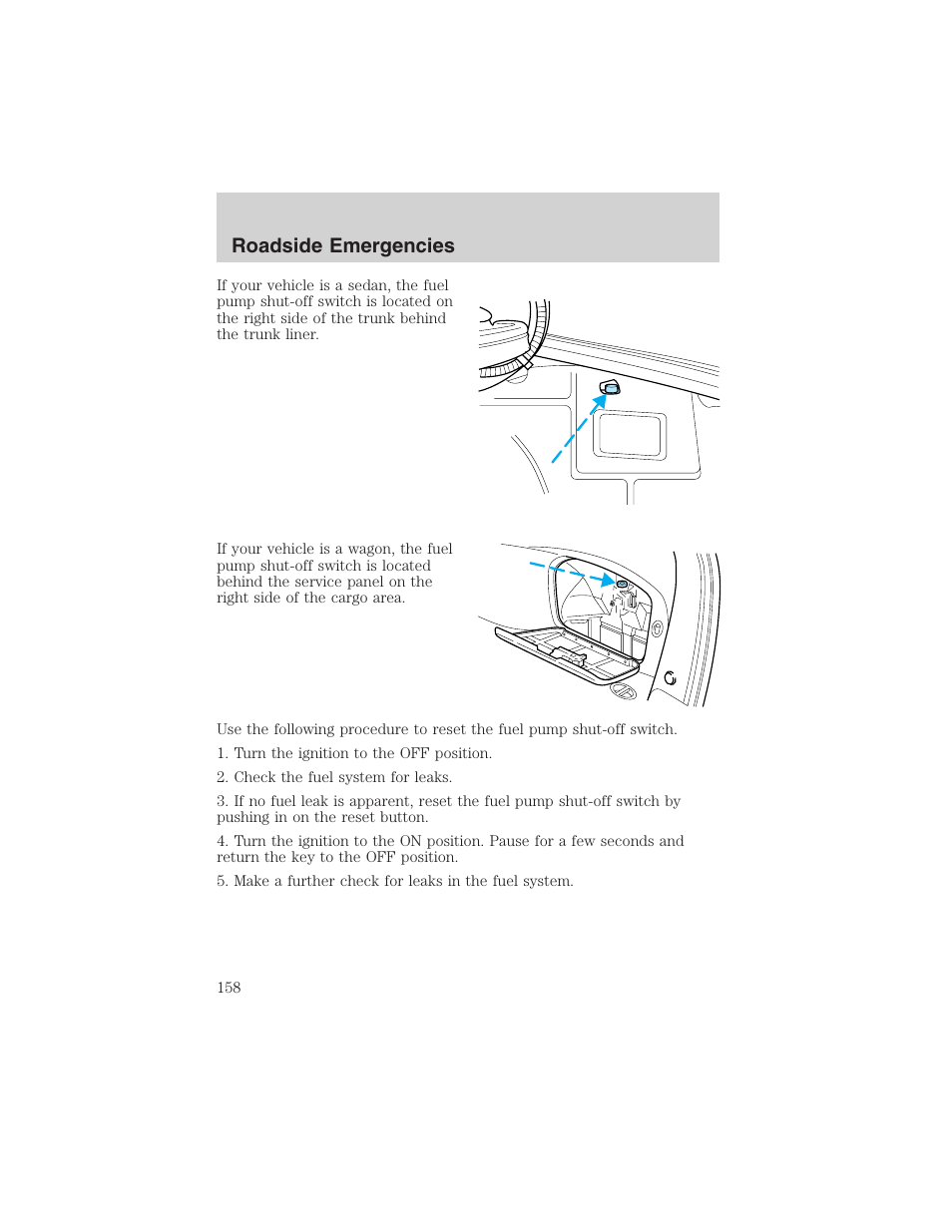 Roadside emergencies | FORD 2002 Taurus v.4 User Manual | Page 158 / 240