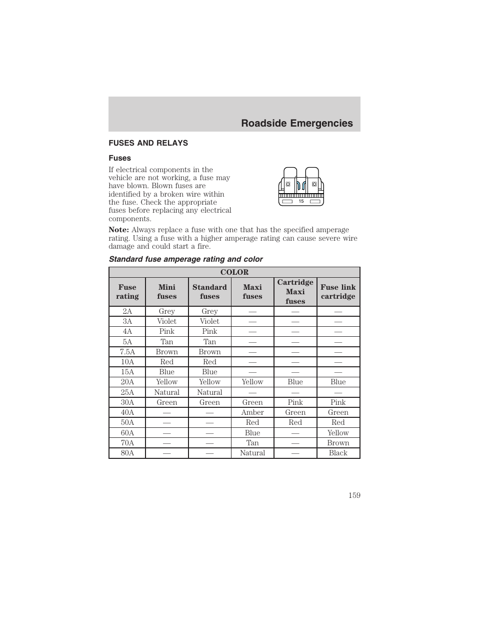 Roadside emergencies | FORD 2002 Taurus v.4 User Manual | Page 159 / 240