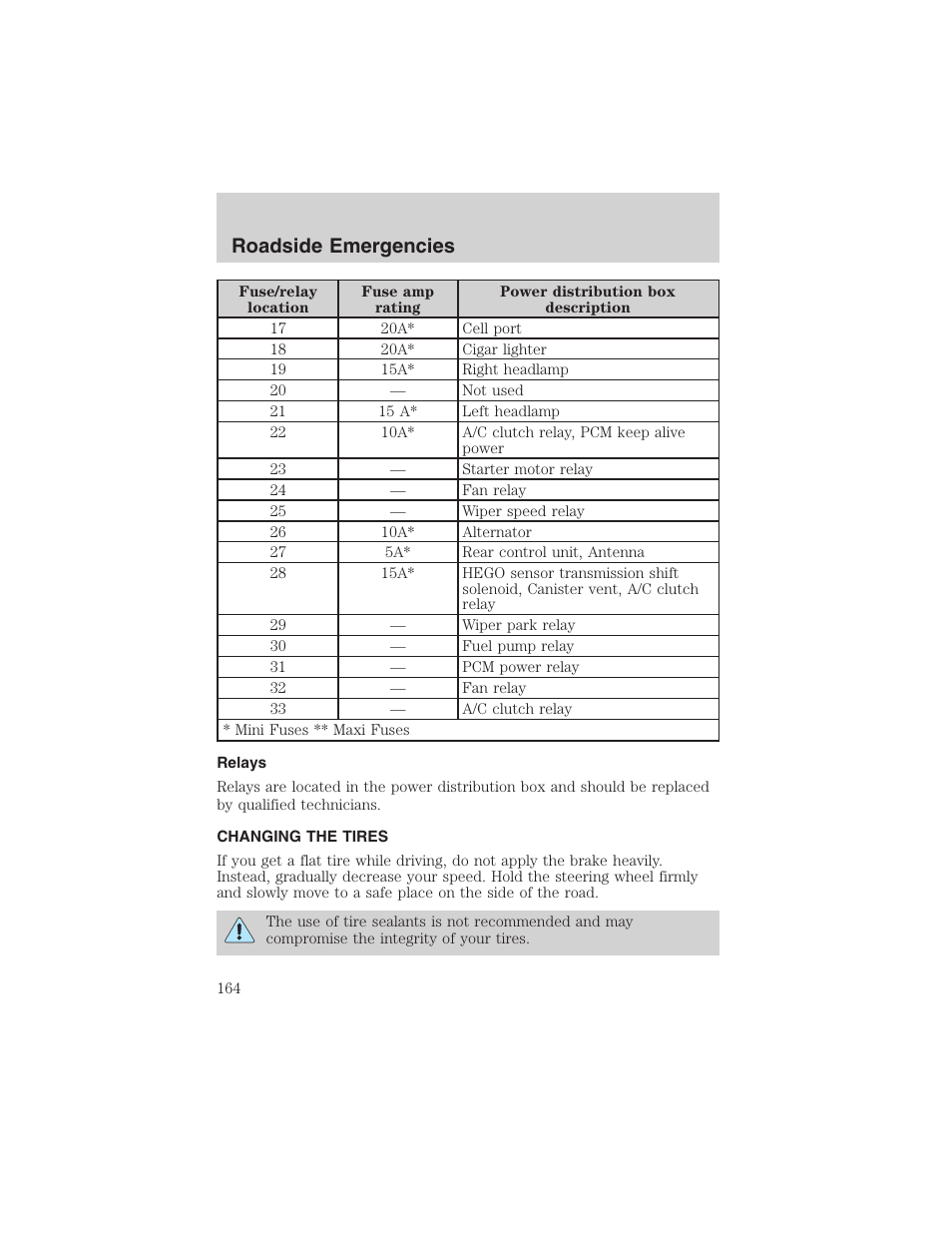 Roadside emergencies | FORD 2002 Taurus v.4 User Manual | Page 164 / 240