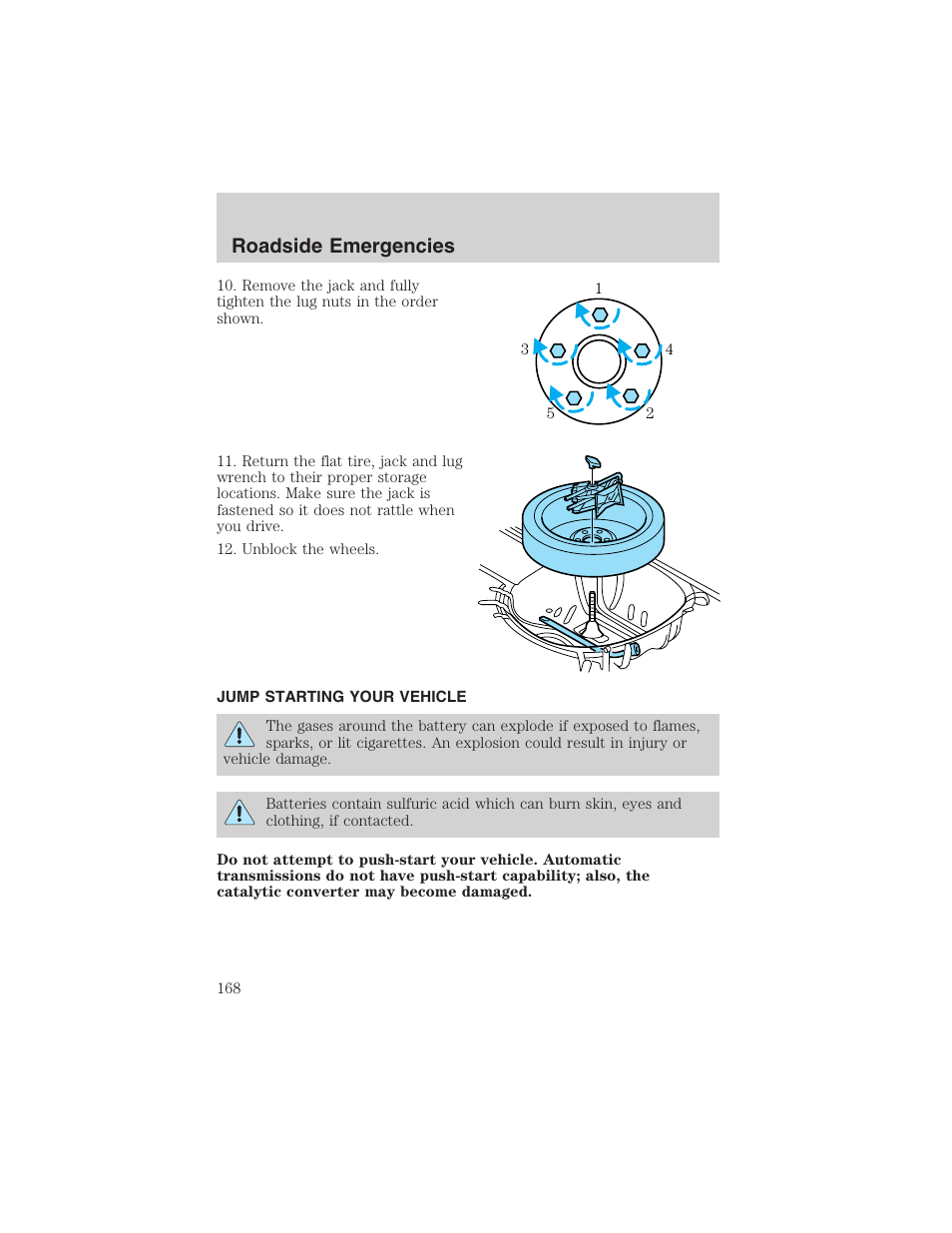 Roadside emergencies | FORD 2002 Taurus v.4 User Manual | Page 168 / 240