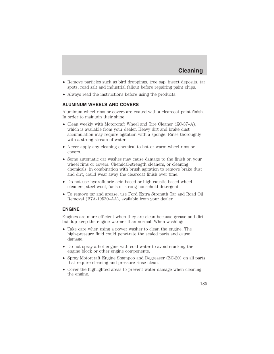 Cleaning | FORD 2002 Taurus v.4 User Manual | Page 185 / 240