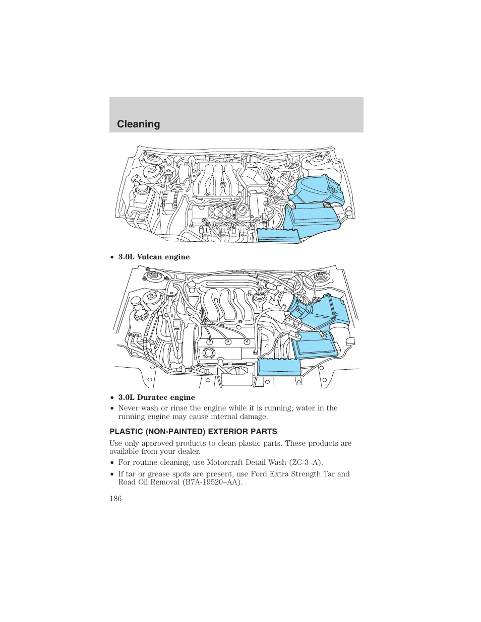 Cleaning | FORD 2002 Taurus v.4 User Manual | Page 186 / 240