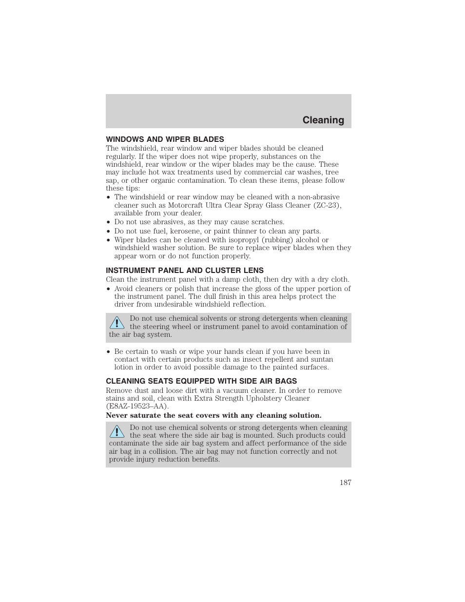 Cleaning | FORD 2002 Taurus v.4 User Manual | Page 187 / 240