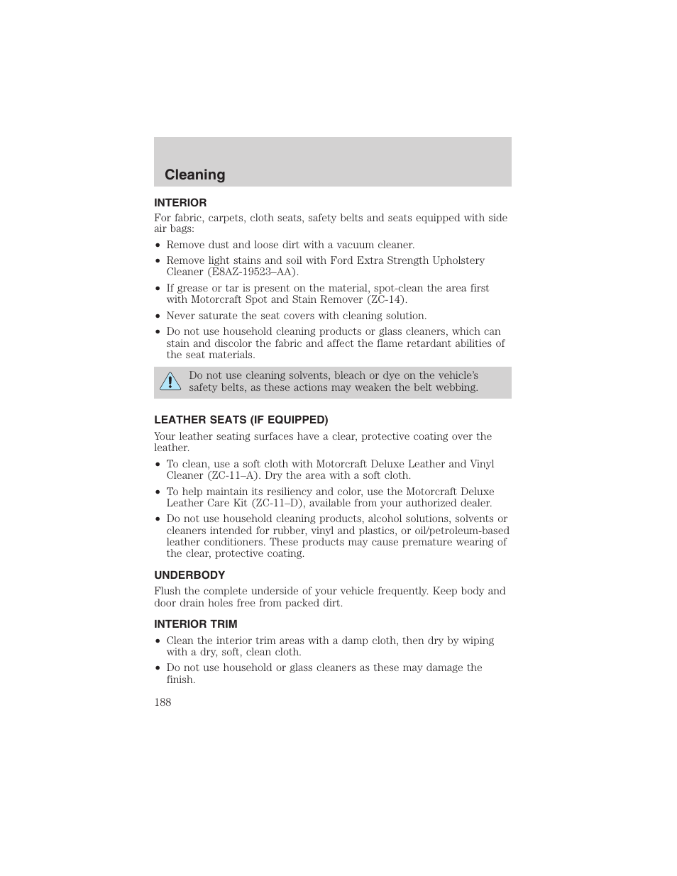 Cleaning | FORD 2002 Taurus v.4 User Manual | Page 188 / 240