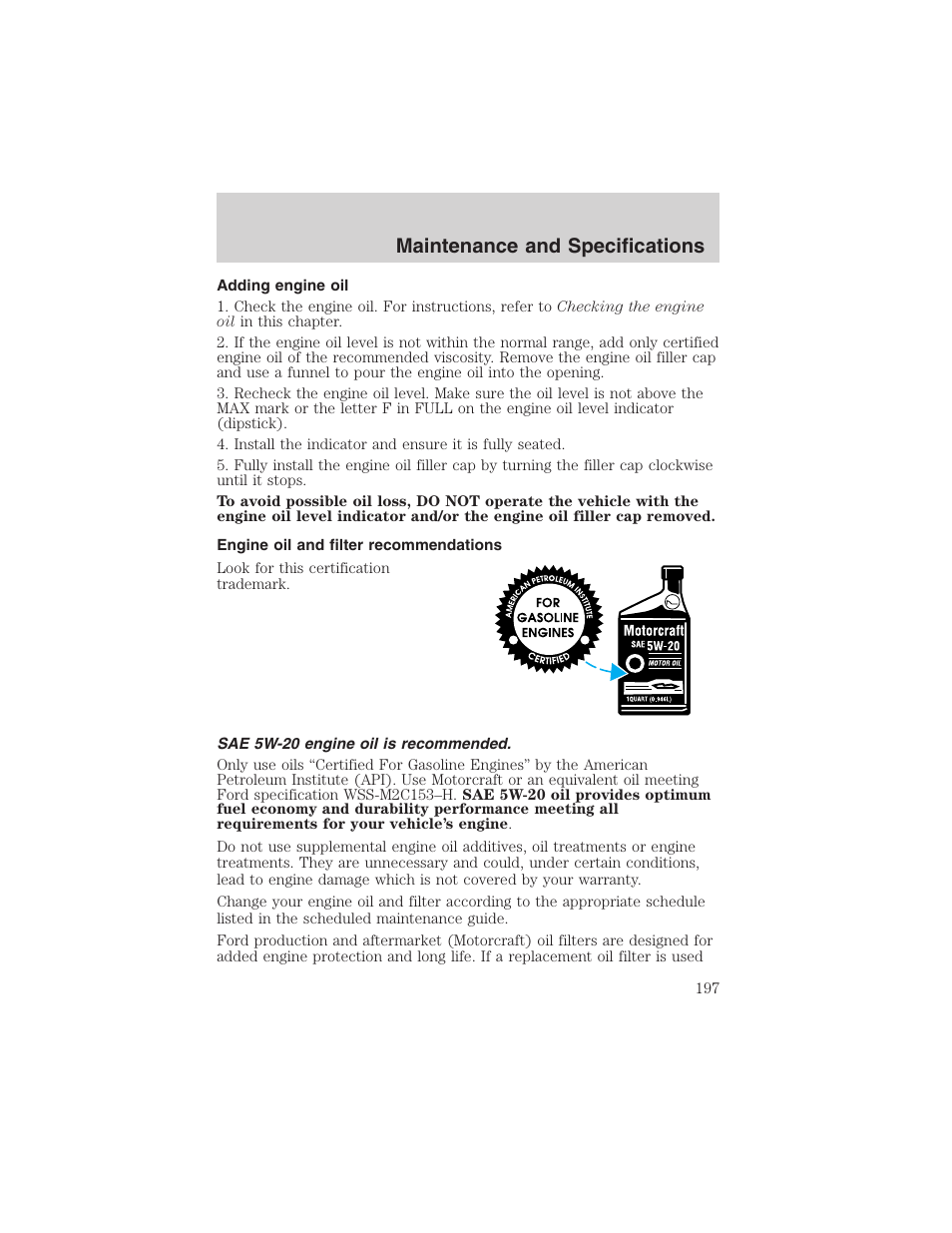 Maintenance and specifications | FORD 2002 Taurus v.4 User Manual | Page 197 / 240