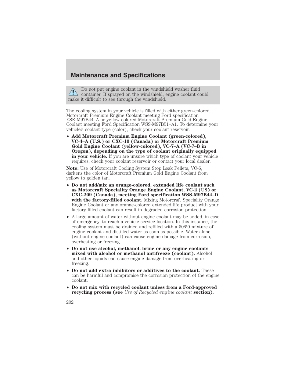 Maintenance and specifications | FORD 2002 Taurus v.4 User Manual | Page 202 / 240