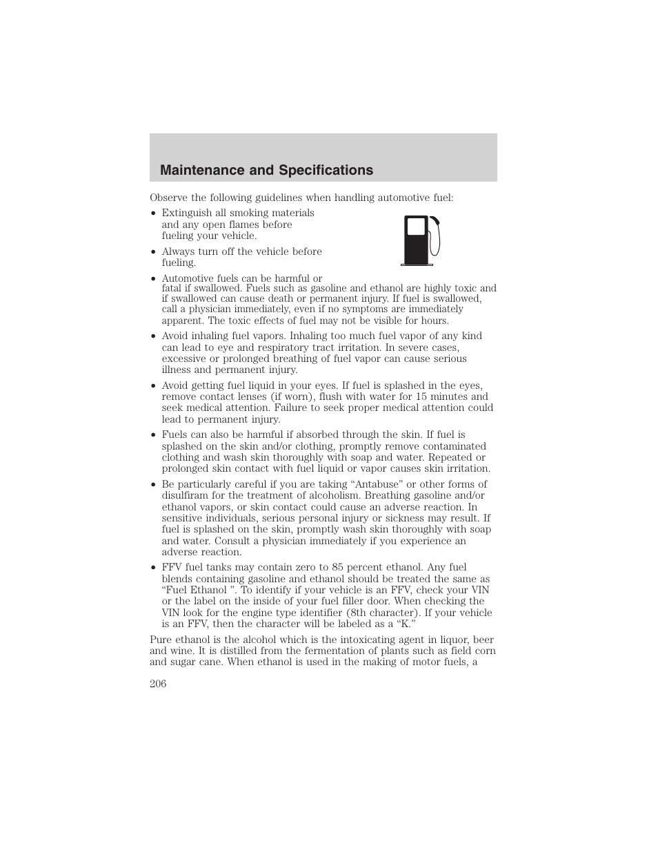 Maintenance and specifications | FORD 2002 Taurus v.4 User Manual | Page 206 / 240