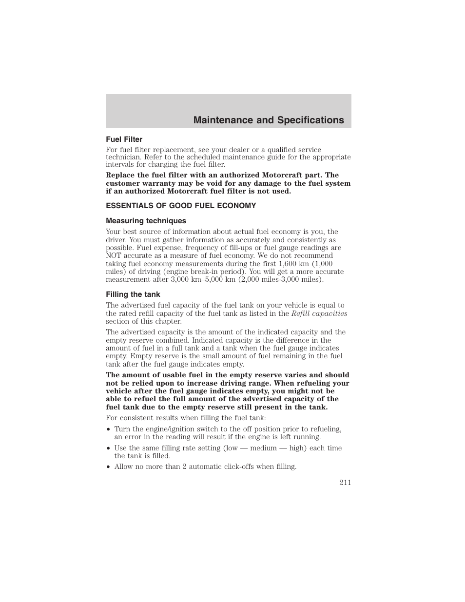 Maintenance and specifications | FORD 2002 Taurus v.4 User Manual | Page 211 / 240