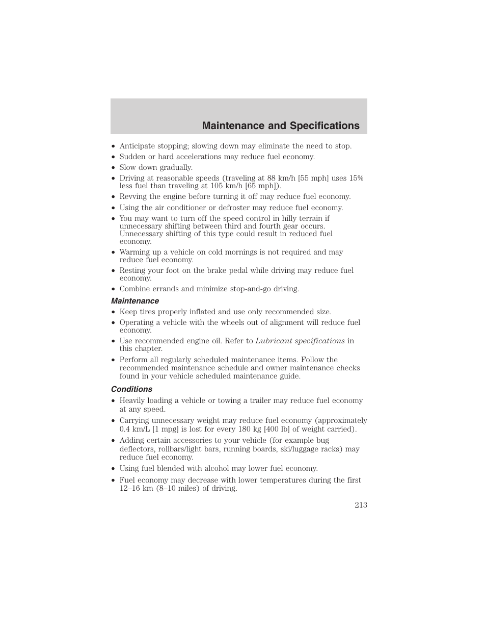 Maintenance and specifications | FORD 2002 Taurus v.4 User Manual | Page 213 / 240