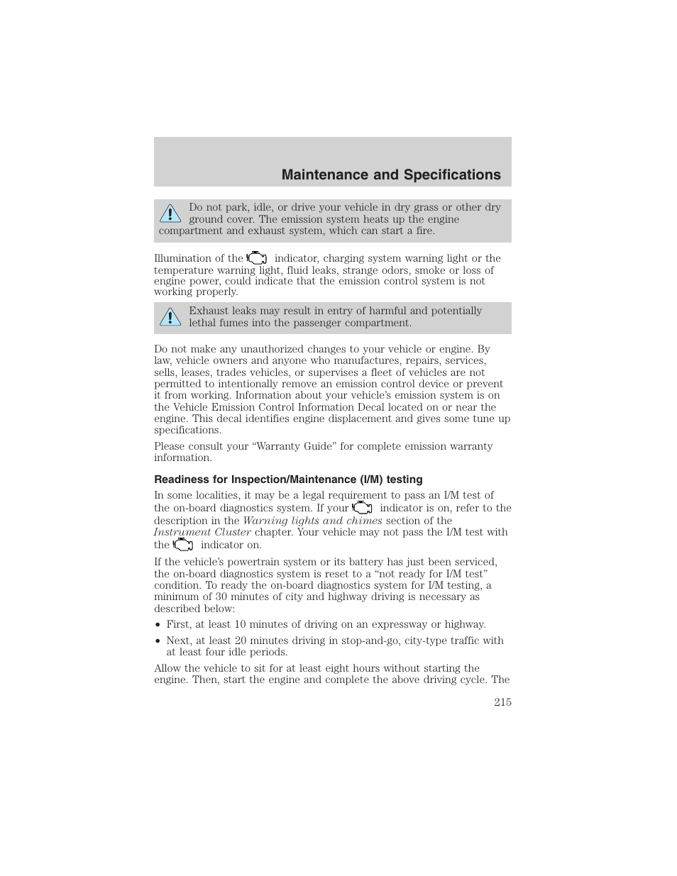 Maintenance and specifications | FORD 2002 Taurus v.4 User Manual | Page 215 / 240