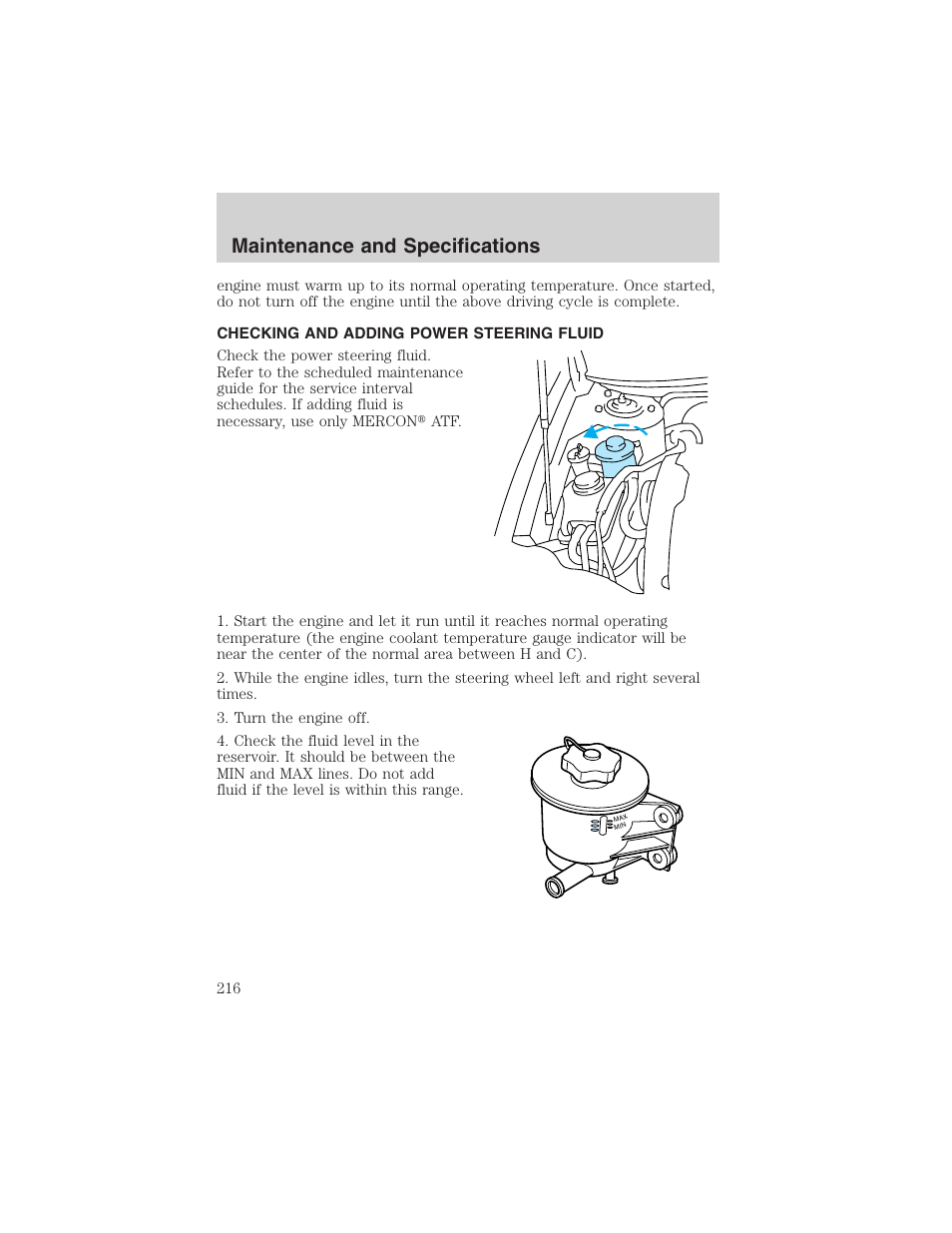 Maintenance and specifications | FORD 2002 Taurus v.4 User Manual | Page 216 / 240