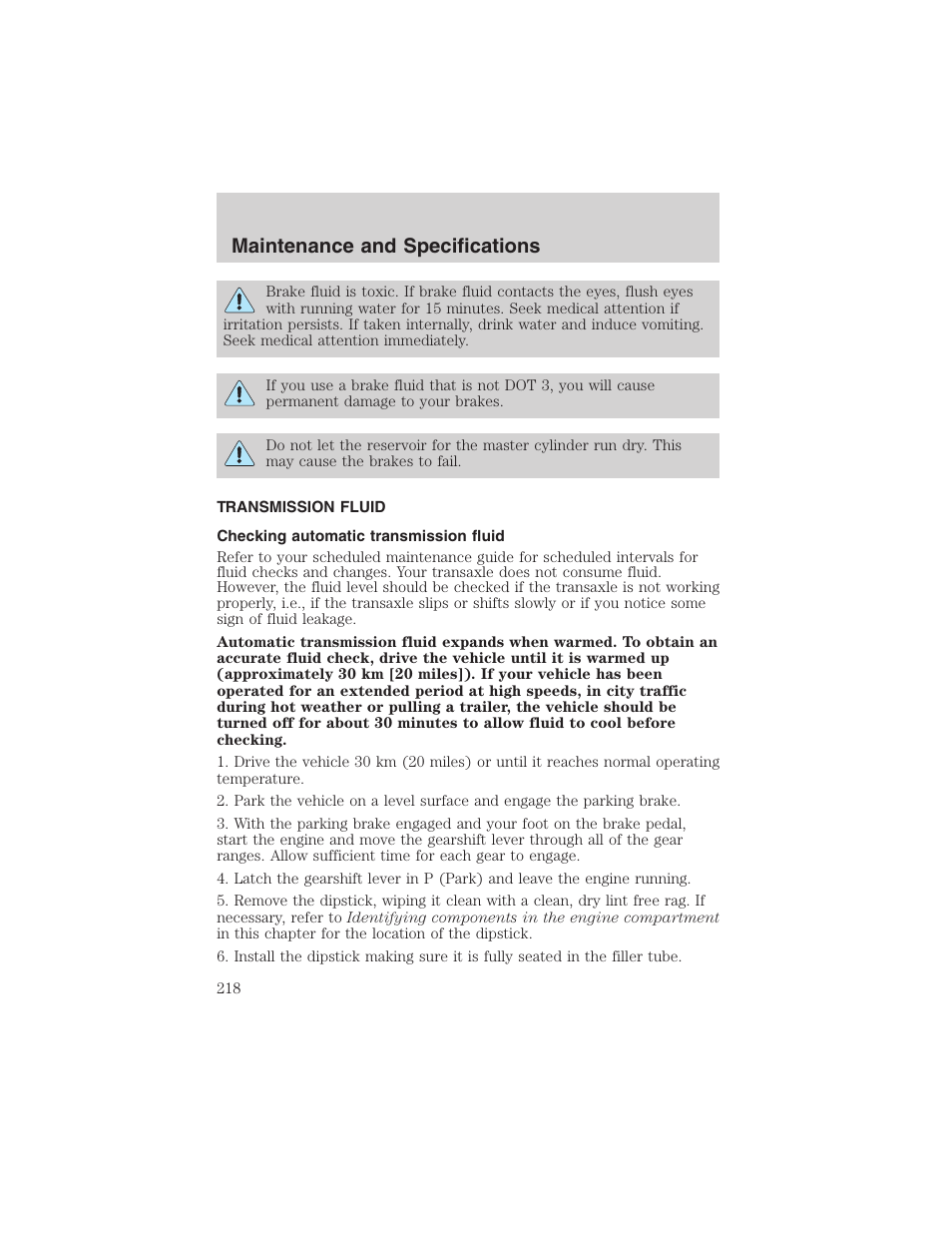 Maintenance and specifications | FORD 2002 Taurus v.4 User Manual | Page 218 / 240