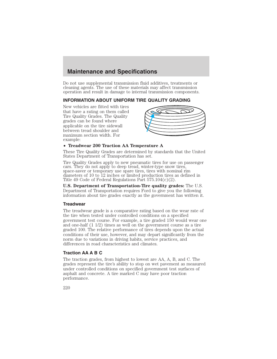 Maintenance and specifications | FORD 2002 Taurus v.4 User Manual | Page 220 / 240