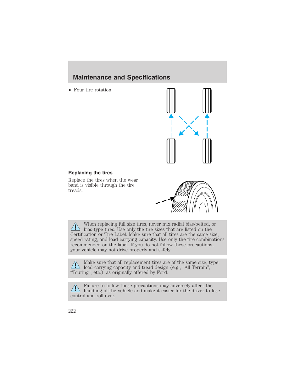 Maintenance and specifications | FORD 2002 Taurus v.4 User Manual | Page 222 / 240