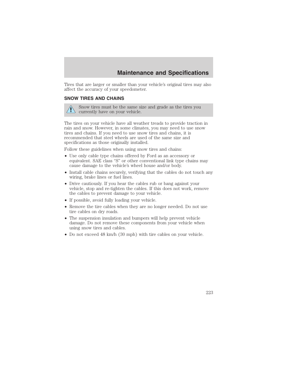 Maintenance and specifications | FORD 2002 Taurus v.4 User Manual | Page 223 / 240