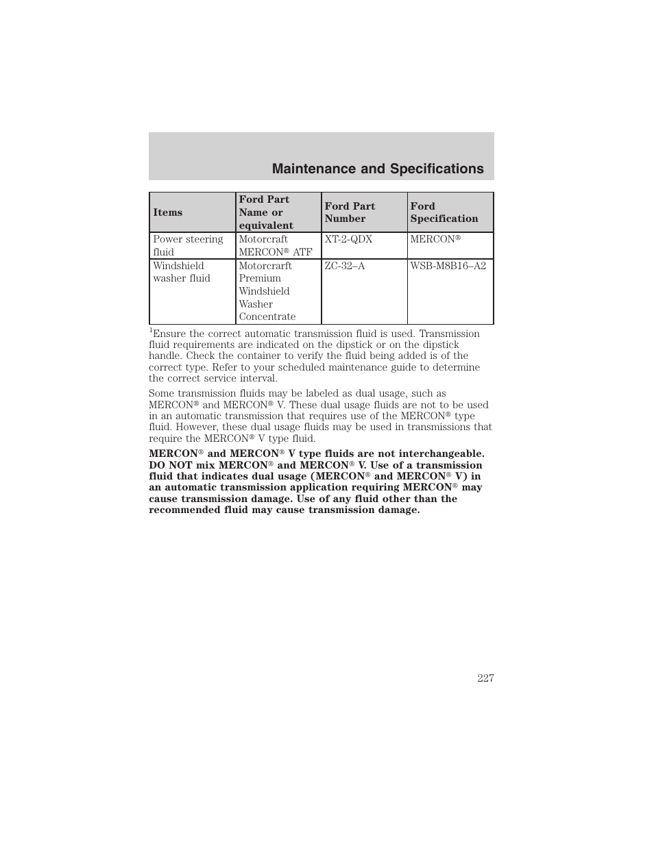 Maintenance and specifications | FORD 2002 Taurus v.4 User Manual | Page 227 / 240