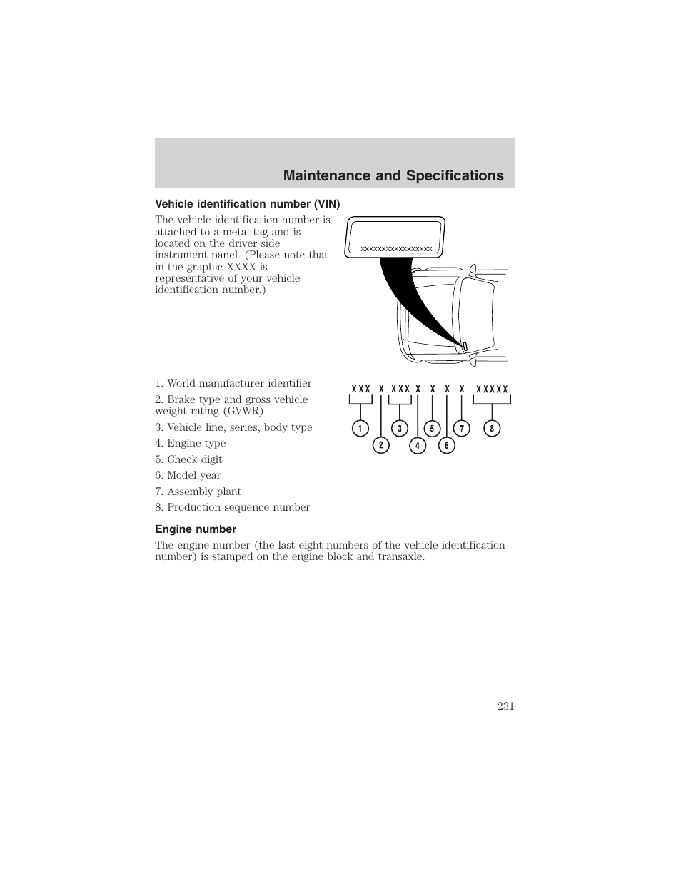 Maintenance and specifications | FORD 2002 Taurus v.4 User Manual | Page 231 / 240