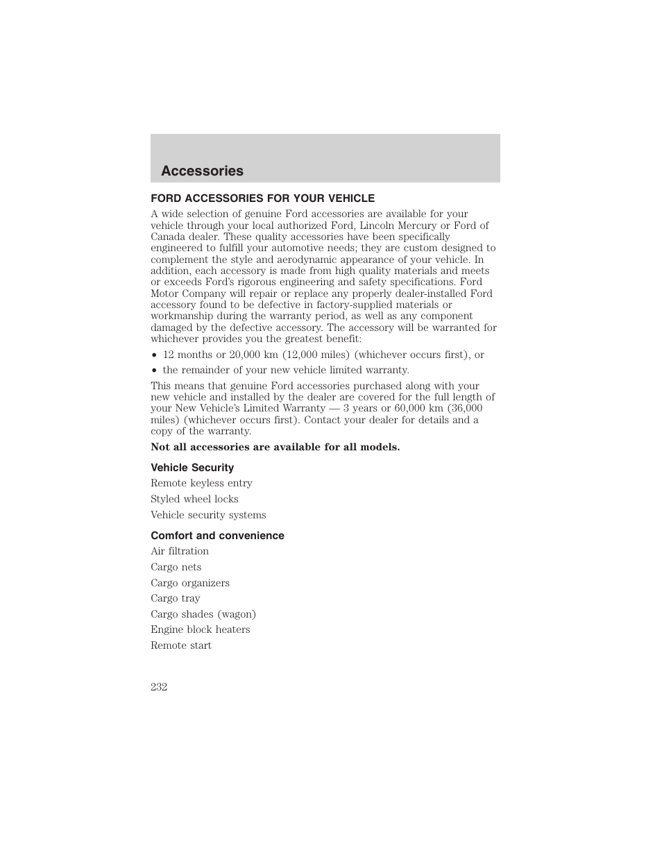 Accessories | FORD 2002 Taurus v.4 User Manual | Page 232 / 240