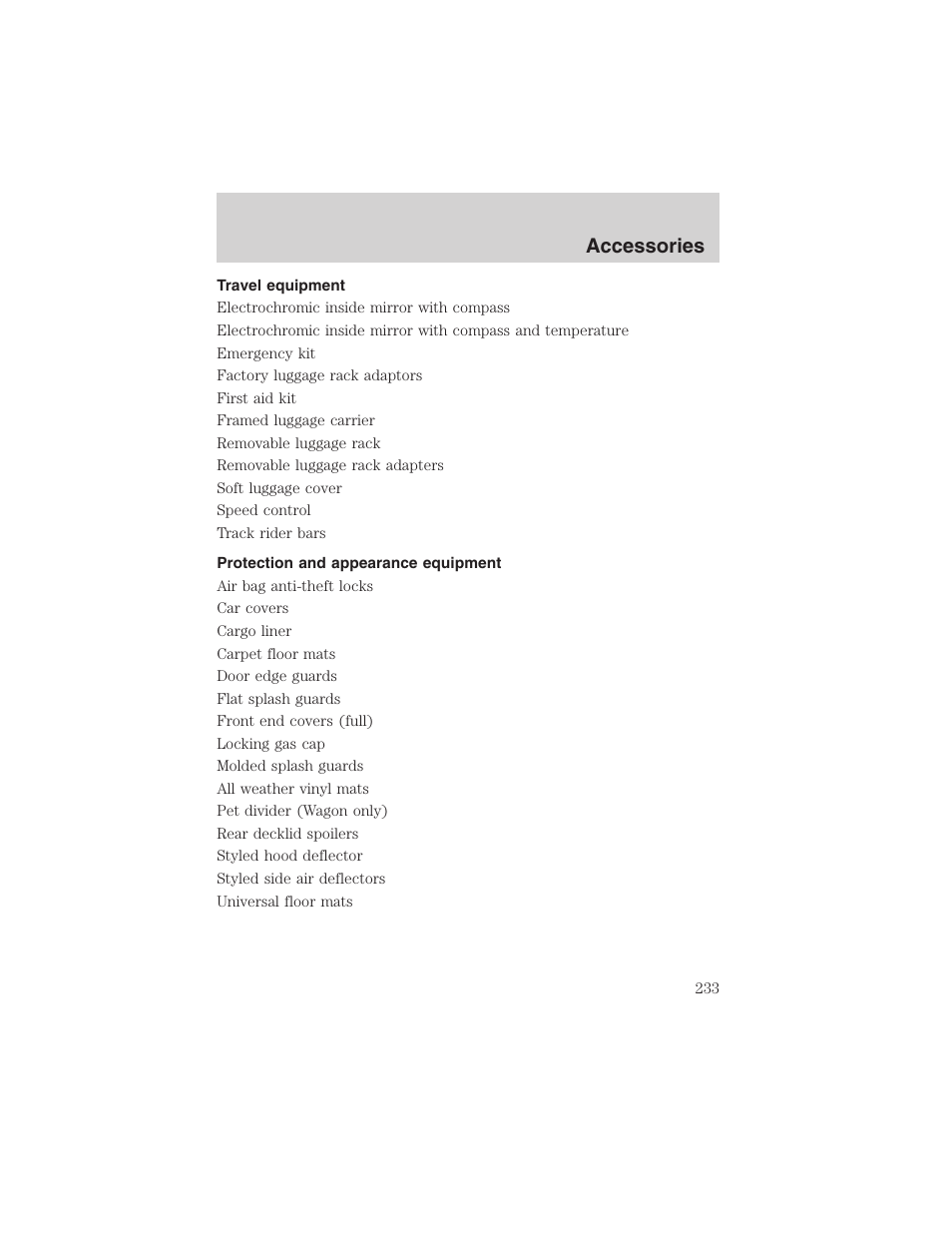 Accessories | FORD 2002 Taurus v.4 User Manual | Page 233 / 240