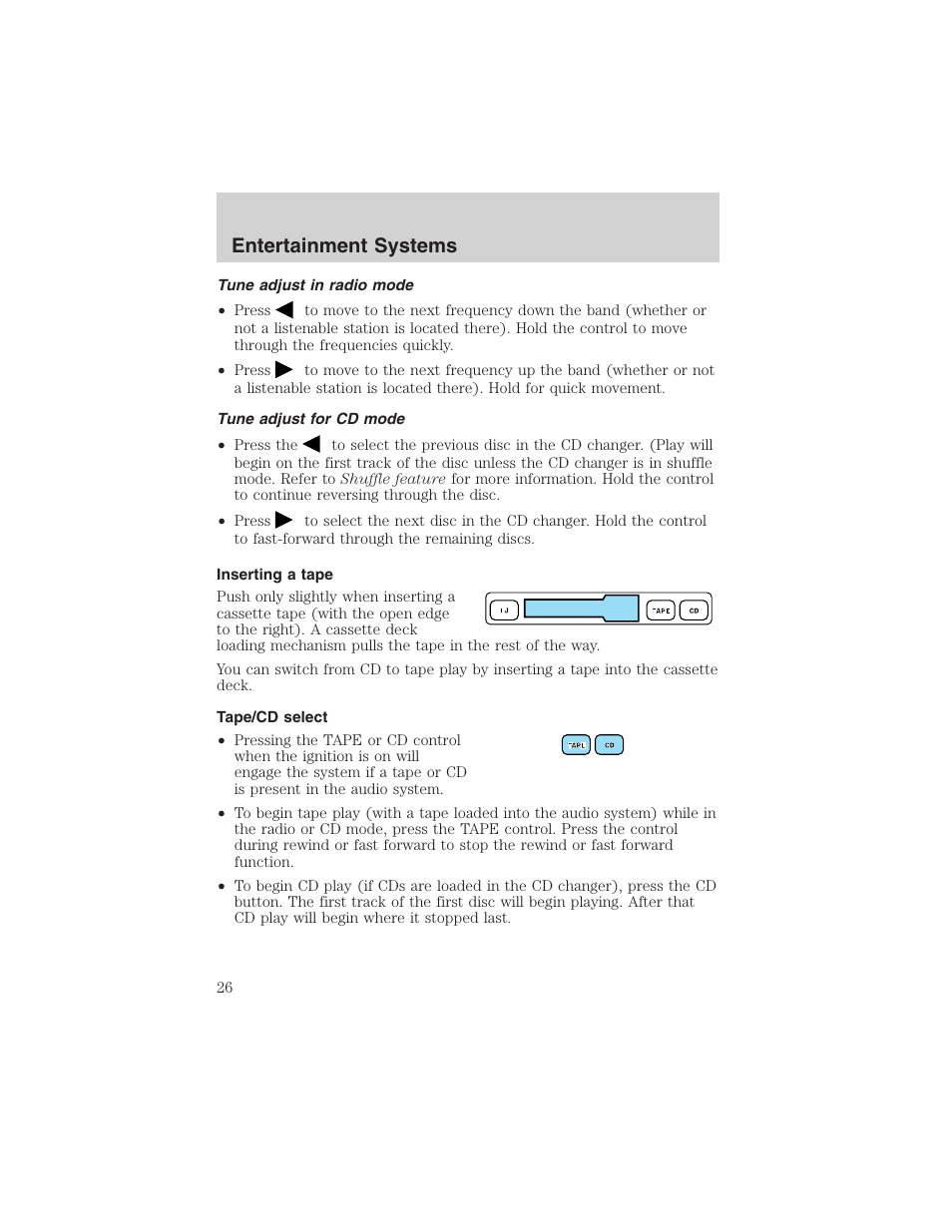 Entertainment systems | FORD 2002 Taurus v.4 User Manual | Page 26 / 240