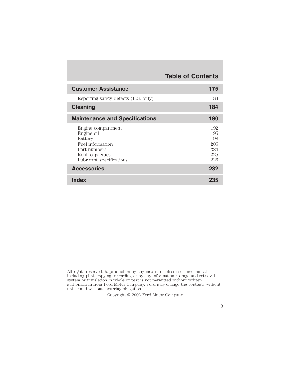 FORD 2002 Taurus v.4 User Manual | Page 3 / 240