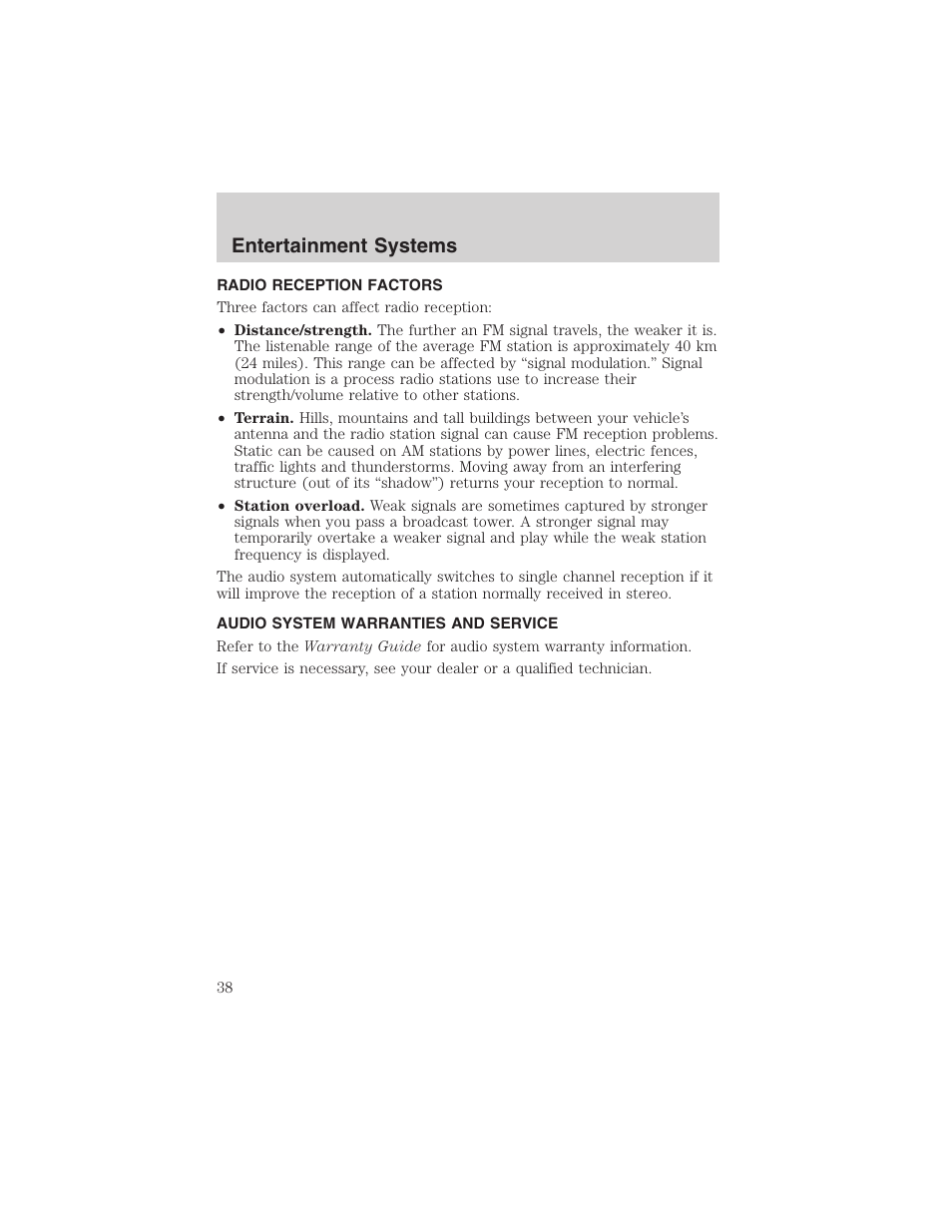 Entertainment systems | FORD 2002 Taurus v.4 User Manual | Page 38 / 240