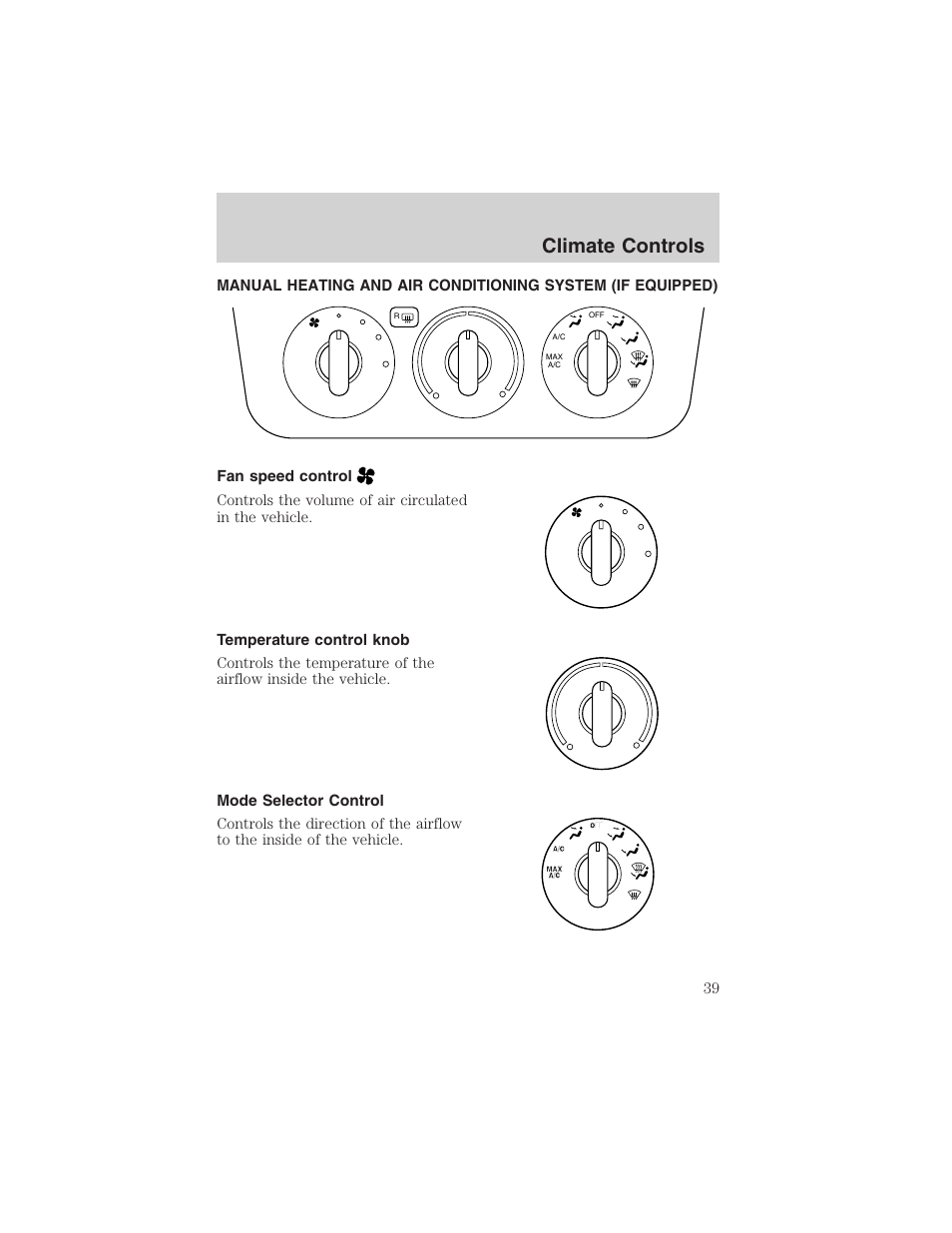 Climate controls | FORD 2002 Taurus v.4 User Manual | Page 39 / 240